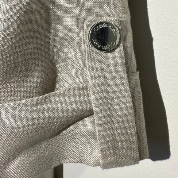 CALVIN KLEIN Beige Women Linen Blazer 3/4 Cuffed Sleeves Size 14 - Picture 8 of 10